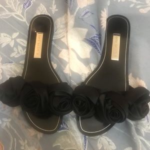 Zara patent black floral slides 38 or 7.5